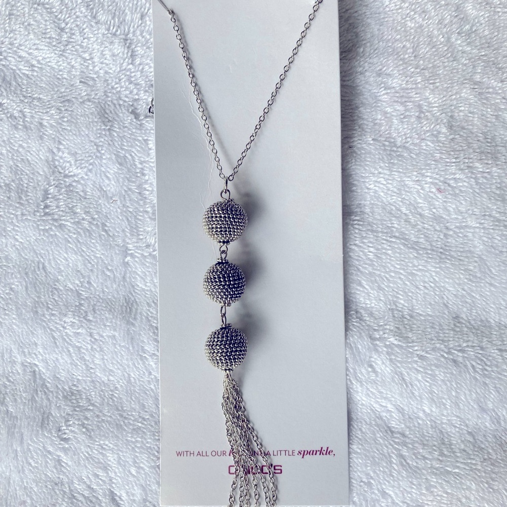 Chico’s Silver Tone Beaded Tassel Pendant Necklace